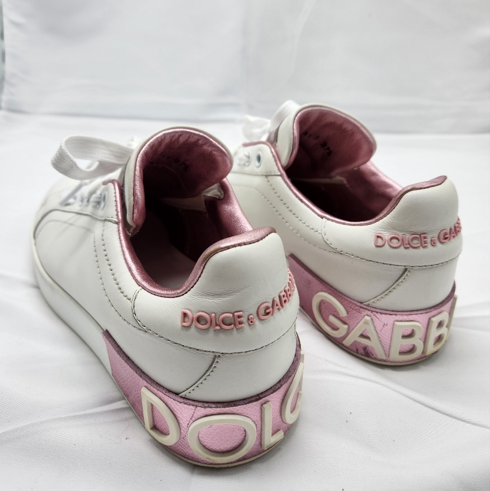 Authenticated Dolce & Gabbana Women Pink & White Sneakers Shoes Size 7/37.5 - Picture 11 of 16
